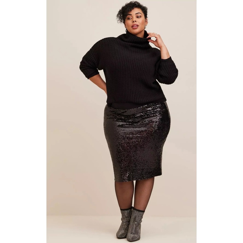 Torrid Sweater 1x/2x Black Chunky Knit Mock Neck Ribbed Open Front Cozy Goth